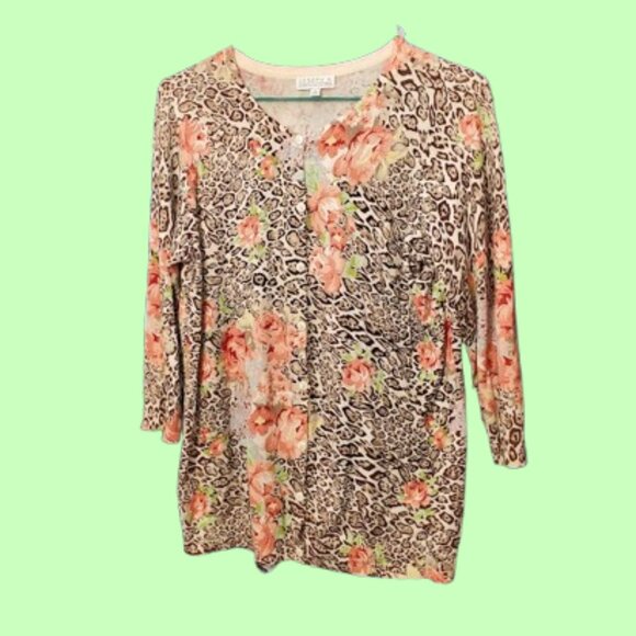 Joseph A. qu'est-ce que c'est silk? Leopard Print and Floral Cardigan - Picture 1 of 8